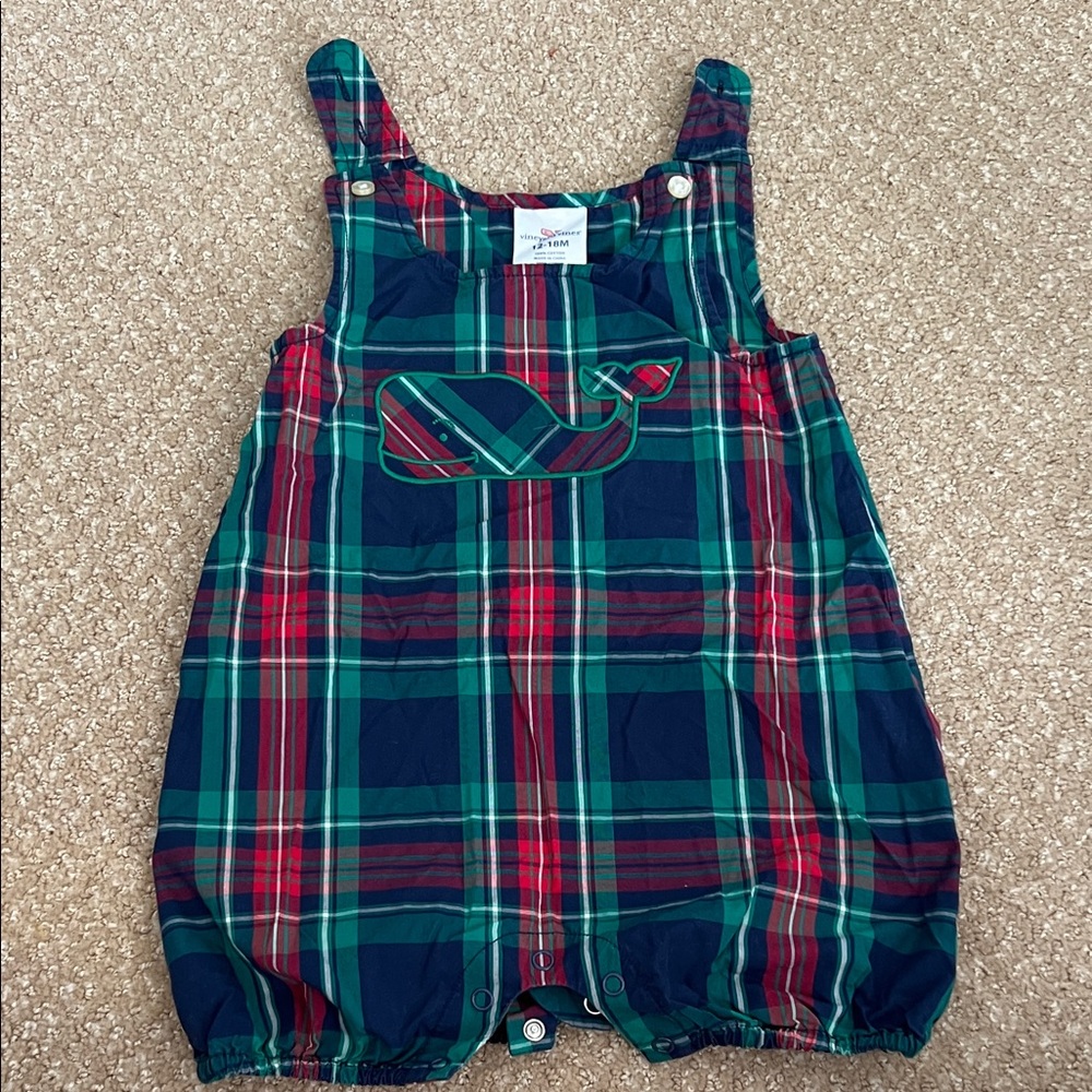 Vineyard Vines Kids Plaid Romper - Navy and Red
